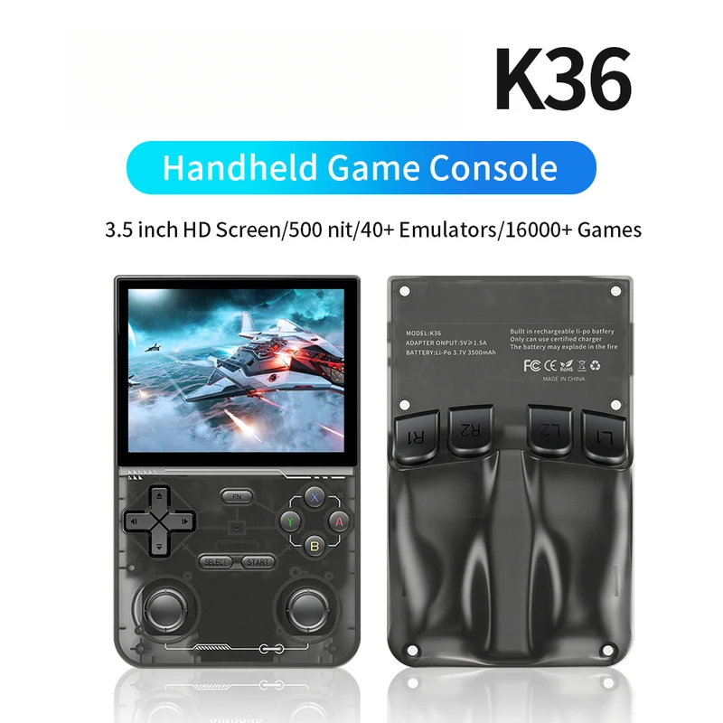 Портативная игровая консоль Open Source K36 с 9000 играми, эмулятор для PS1/PSP/DC/N64/SS, 500 нит, 3,5-дюймовый IPS-экран