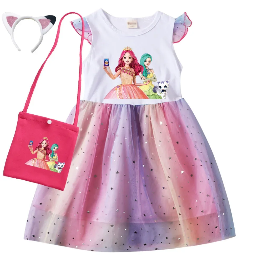 Cartoon Secret Jouju Costume Baby Girls Casual Dresses Children's Princess Vestidos Toddler Girl Short Sleeve Dress & Little Bag