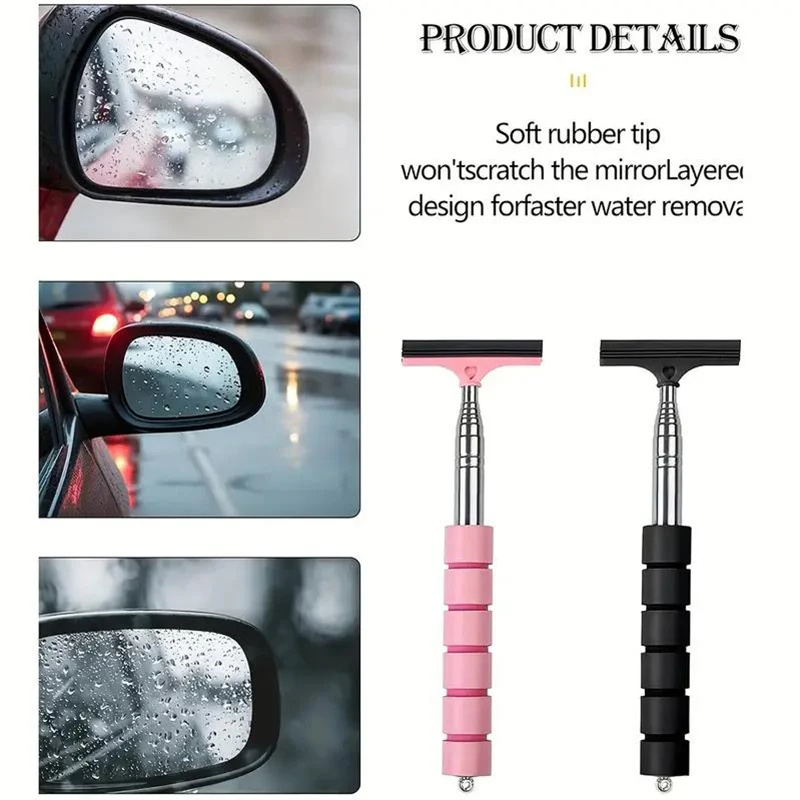 Stainless Steel Car Rearview Mirror Wiper Extendable Car Rearview Mirror Wiper Auto Glass Cleaning Tools Window Cleaning Brush