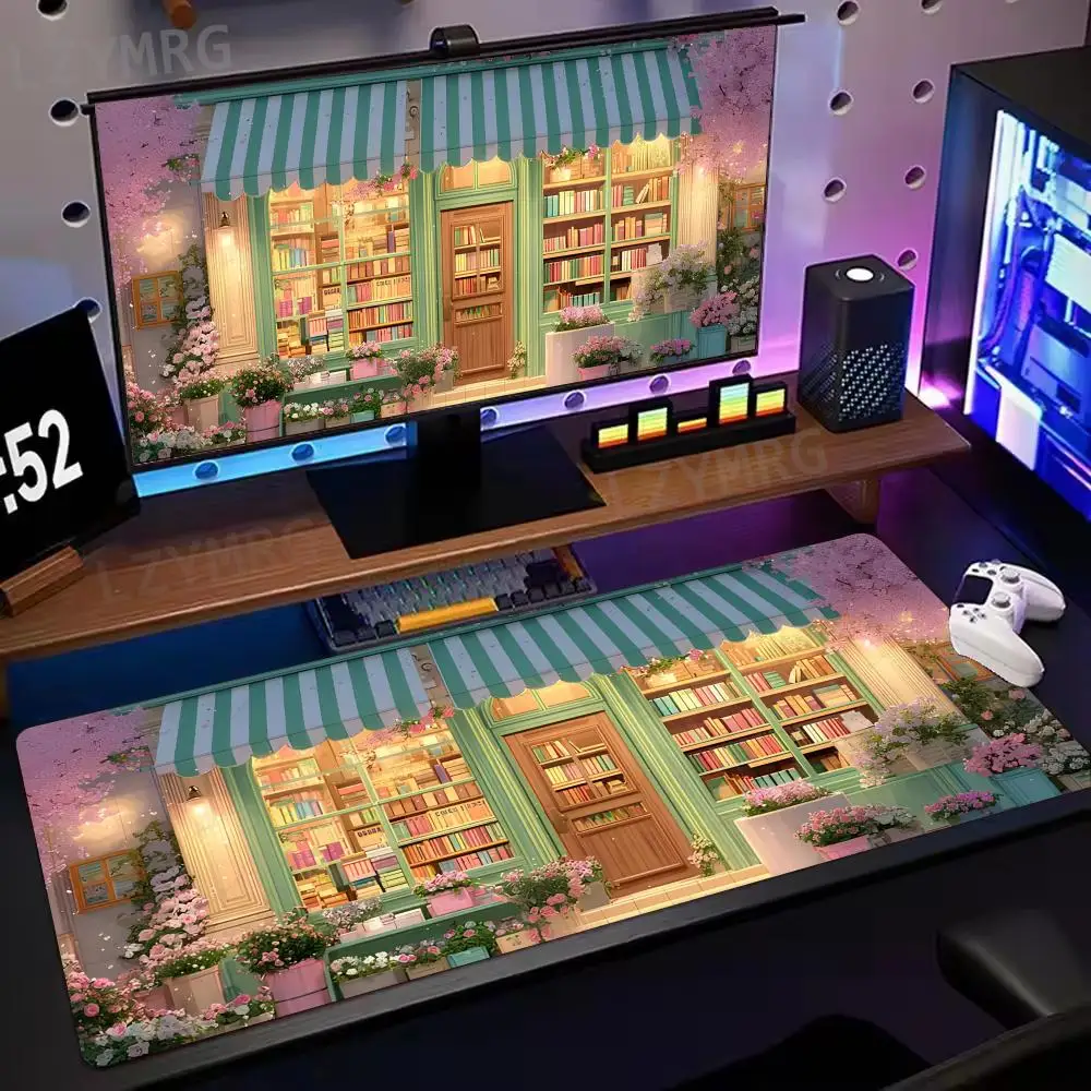 

Cartoon Pink Bookstore Mouse Pad Large Rubber Non-slip PC Desk Accessories Mousepad for Office and Gamer Keyboard Mats Decor Mat