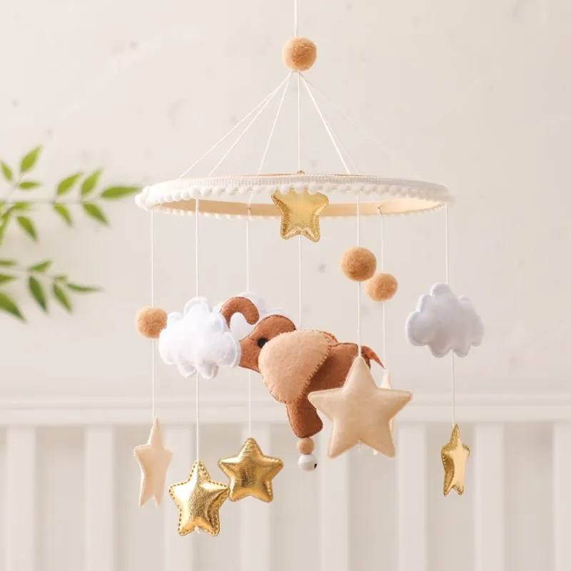 Baby Elephant Hanging Bell Toys Felt Infant Crib Bed Bell Mobile Wooden Newborn Weaving Rattle Toy 0-12 Month Bed Bell Holder