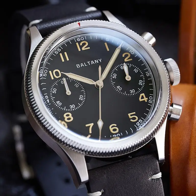 Baltany S5054 Pilot Chrono Quartz Watches Quick Reset Rotating Bezel Vintage Retro Style Sapphire Crystal Swiss Super-LumiNova