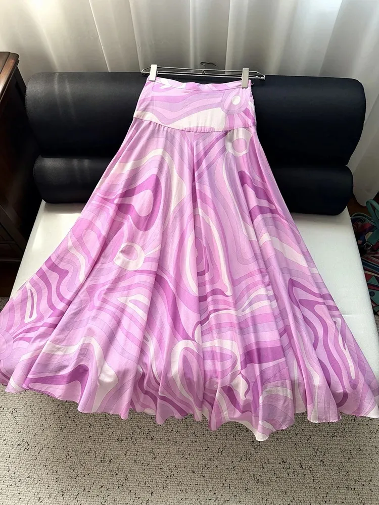 Spring Summer Fashion Beach Outdoors Casual Geometric Print Cotton Long Skirt Women's Party High Waist Elegant A-Line Skirt