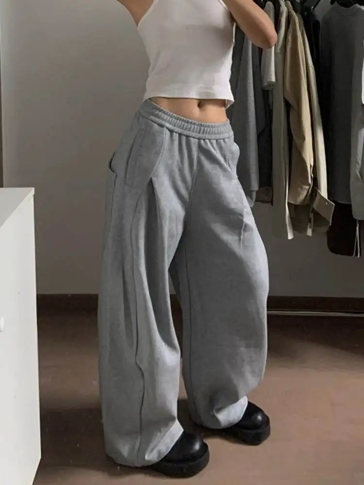ay American Sle Pantaloni a gamba larga pigri Pantaloni casual drappeggiati larghi da donna Pendolari Sle Cintura elastica a vita alta