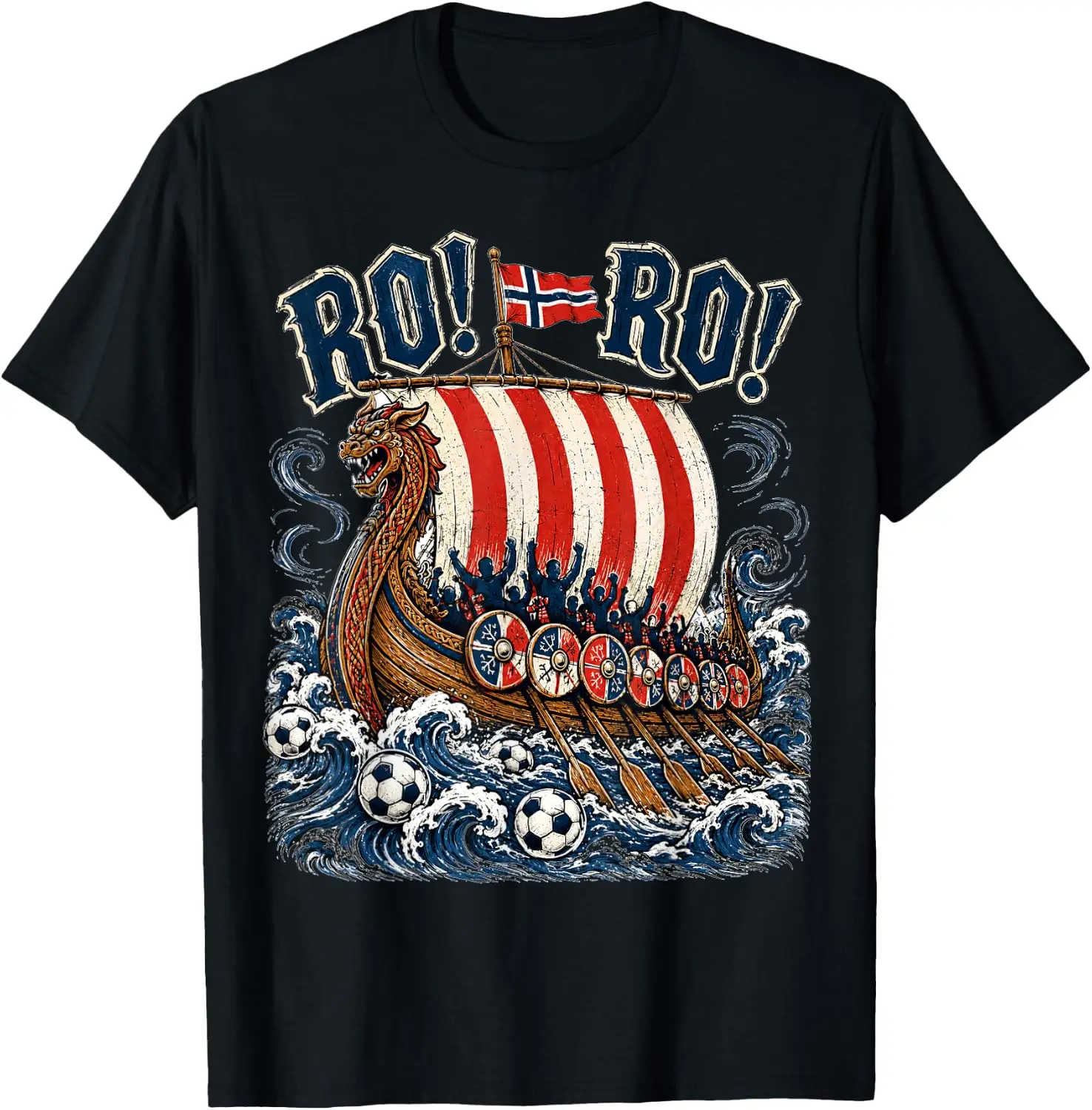 Viking Ship Soccer Football Supporter Norway Pride T-Shirt 100% Cotton Trendy Y2K Short-Sleeve Tee-Soft, Quick-Drying,
