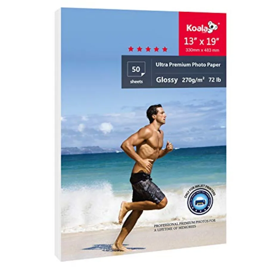 

Фотобумага Koala Ultra Premium 13x19 дюймов, глянцевая, для струйных принтеров, водостойкая, 50 листов, 72 фунта (72lb)