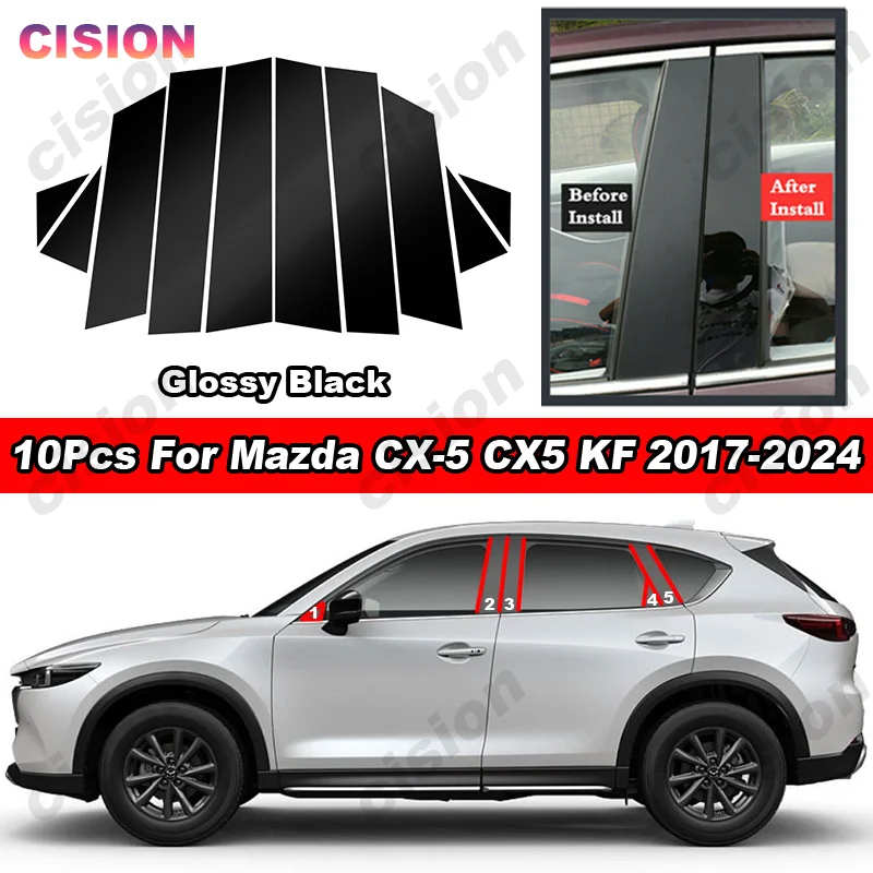 

Glossy Carbon Fiber Chrome Black Car Door Window Center Column B C Pillars Middle Panel Post Cover Trim Sticker For Mazda CX5 KF