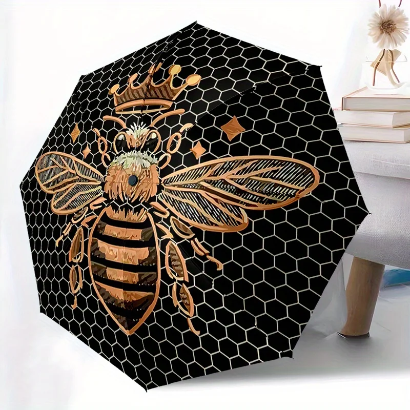 

1pc Bee Utomatic Folding Umbrella - Compact 8-Rib Design, Automatic Open Compact Umbrella for Outdoor, Daily Use & Festive Gif