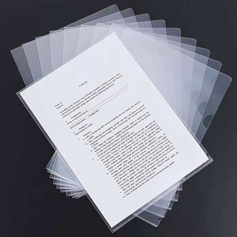 

50pcs Thickened L-Shaped Waterproof PP Transparent Document Holders - A4 File Storage Folders with Single Clip for Office,School