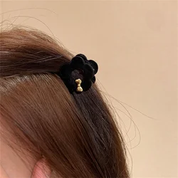 블랙 벨벳 플라워 헤어 클로 클립 (골드 센터) 여성용 하프 업두 데일리 웨어 악세사리 선물 (스몰 사이즈)