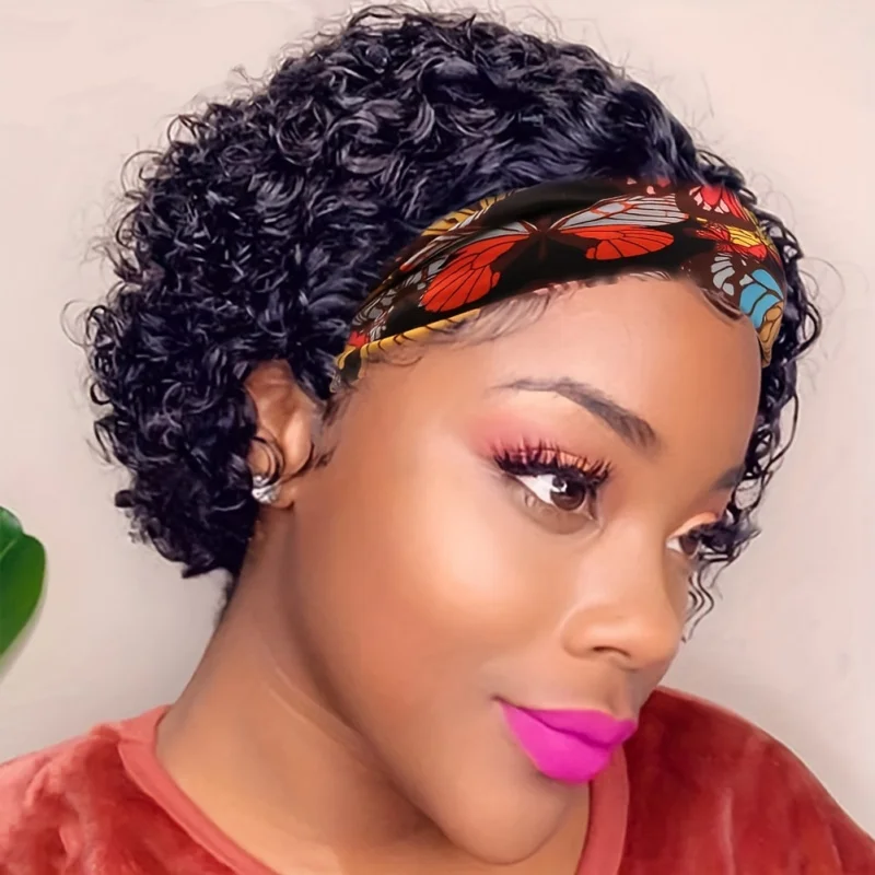 Water Wave Short Curly Pixie Cut Headband Wig