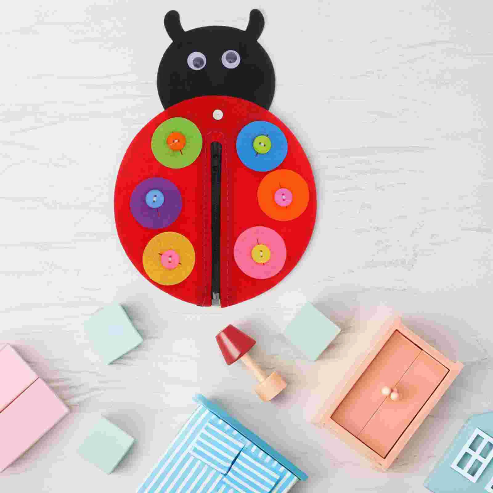 1pcs Children\'s Felt Non-woven Educational Toy Ladybird Zipper Sewing Buttons Game Kindergarten DIY Weave Cloth Handmade Toys