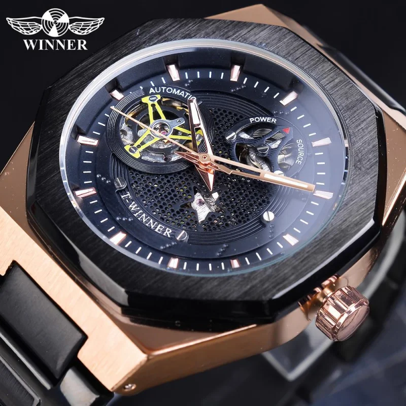 Free Shipping OUTLETSNewwinner European American Style Men's Fashion Casual Hollow Movement Automatic Mechanical Watc