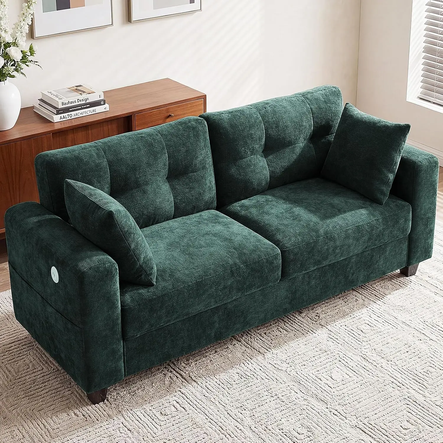 

70' Loveseat Sofa for Living Room, Modern Chenille Cloud Couch with USB/Type-C Charging Ports, Side