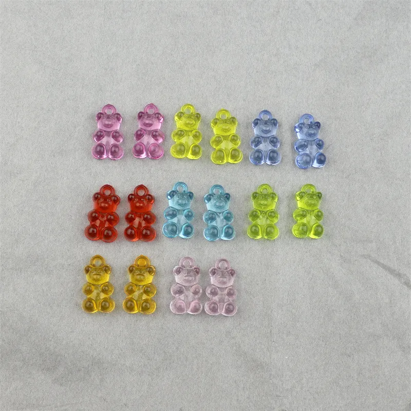 30Pcs Color Resin Transparent Hang Ring Bear Ornament Pendants DIY Craft Supplies Phone Shell Patch Art Earrings Decor Materials