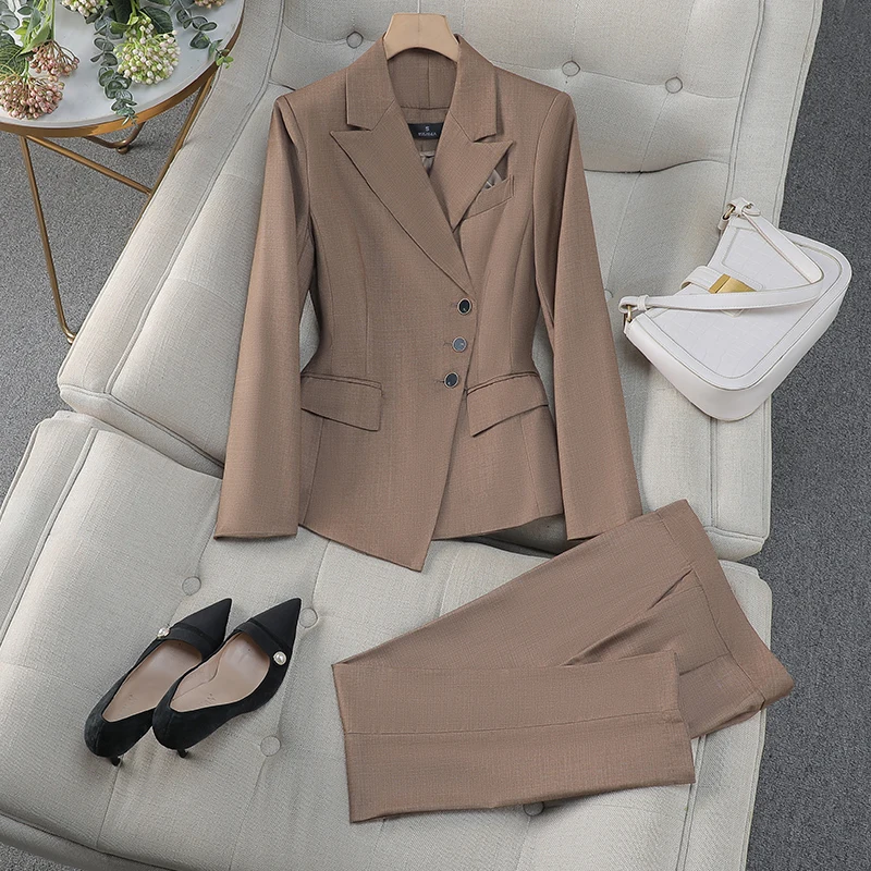 Formal Pantsuits for Women Elegant Professional Business Office Work Wear Blazers Female Career Interview Trousers Set Plus Size