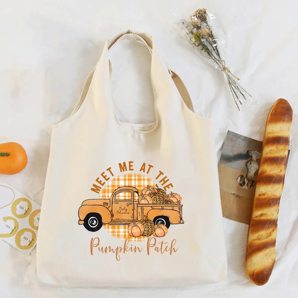 Pumpkin Spice & Jesus Christ Print Shouder Bag Fall Thanksgiving Halloween Canvas Bags Autumn Festive Tote Handbag Gift for Her