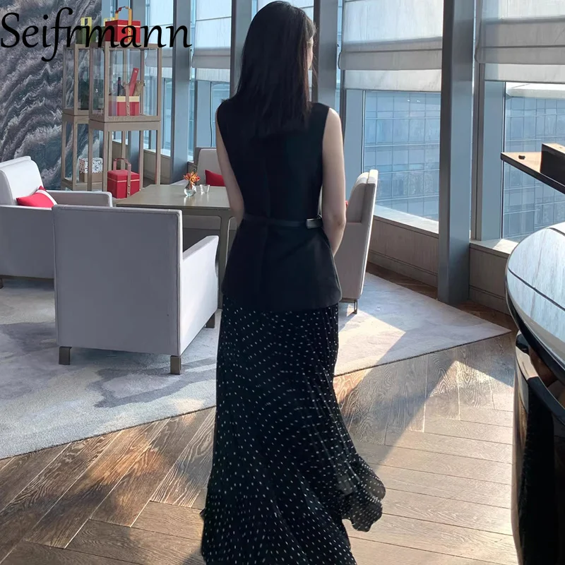 Seifrmann 2026 Summer Women's New Fashionable Round Neck Sleeveless belt Waist cinched Long Dress ﻿