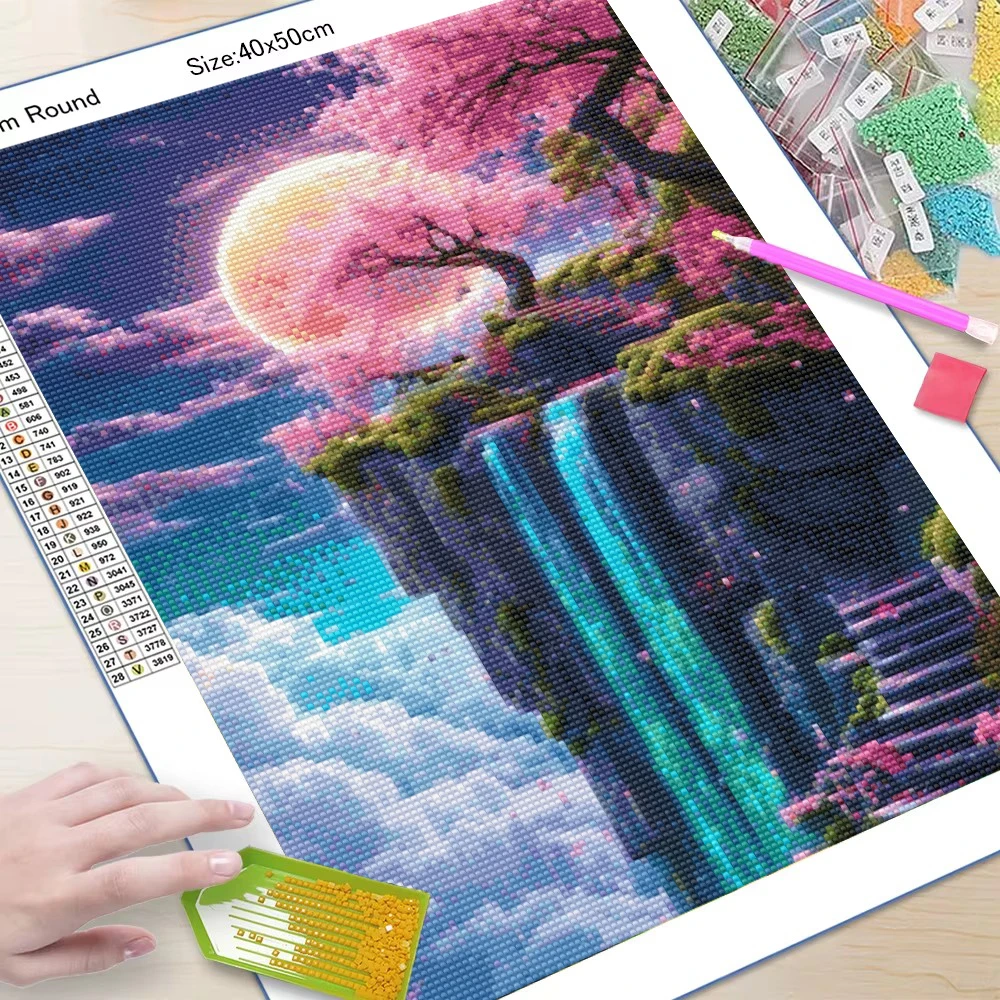 DIY Fantasy Mond Baum Diamant Malerei Landschaft voller Bohrer Strass Mosaik Stickerei handgemachte Home Decor Geschenk Neu eingetroffen – Detail 6