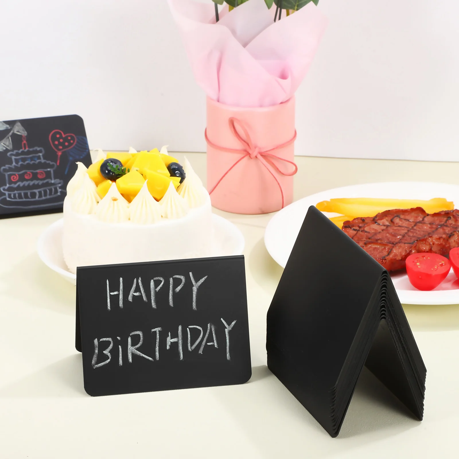 

40Pcs Buffet Food Signs Mini Chalkboard Label Stands PVC Table Place Cards for Restaurant Wedding Catering Supplies