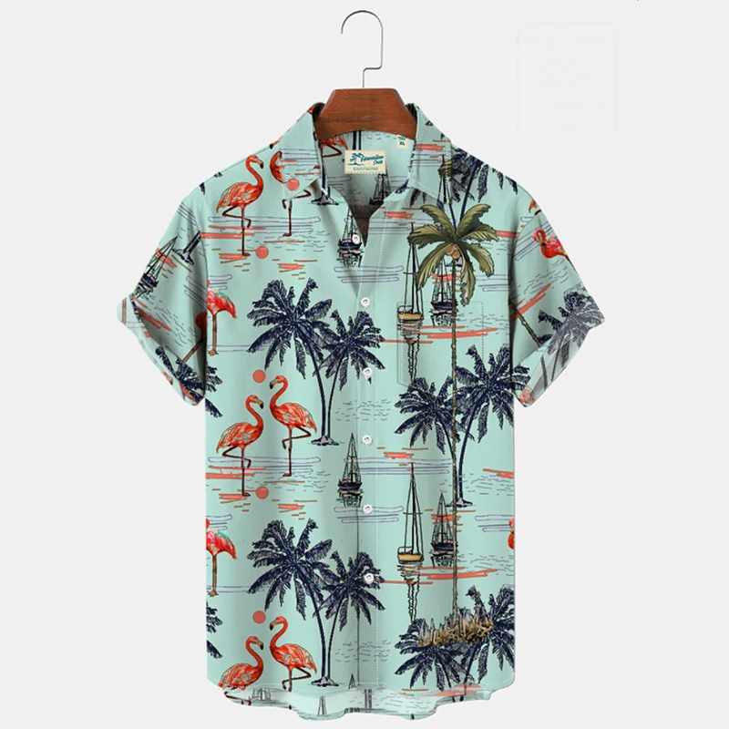 Camisas havaianas de manga curta masculina, camisa 3D gráfica Coco Treeo, moda streetwear, roupas de verão, tops novos, 5XL