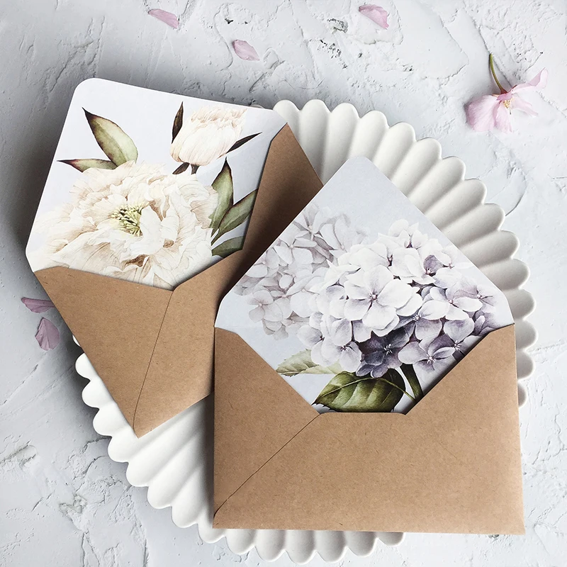 5pcs/lot Printed Lining Flower Pattern Envelope Wedding Greeting Card Vintage Kraft Paper Envelope Invitation Stationery