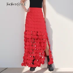 TWOTWINSTYLE Solid Patchwork Dot Casual A Line Skirts For Women High Waist Slimming Temperament Skirt Female Fashion New Clothes