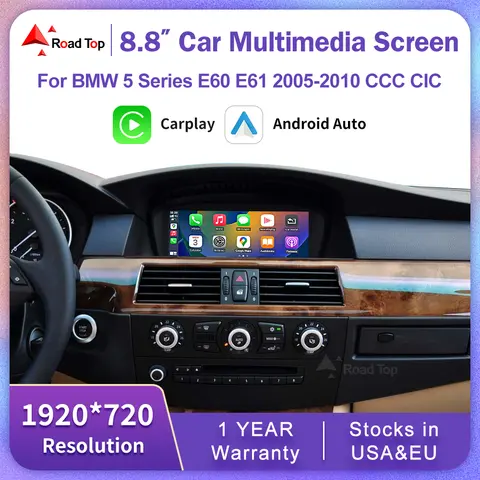 Wireless CarPlay Android Auto Car Multimedia Touch Screen For BMW 5 Series E60 E61 CCC/CIC 2005-2010 Monitor Radio Player