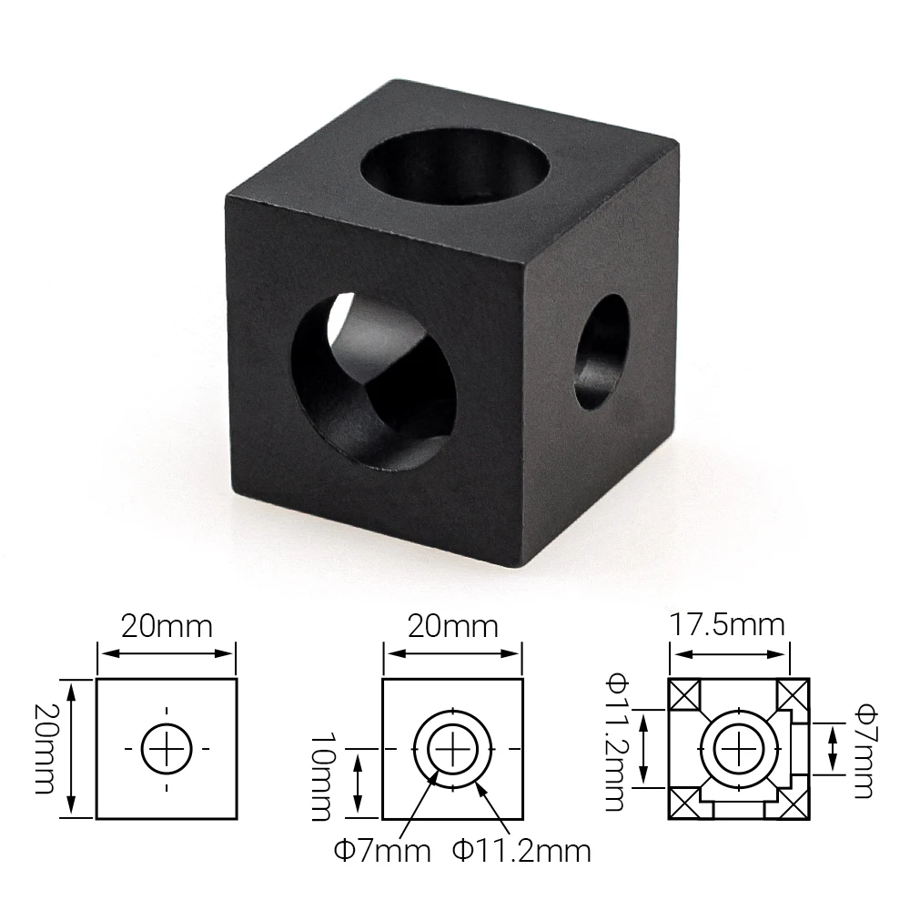 Openbuilds 2020 Aluminum Block Cube Connector Corner V-slot Three Way Connector 90 Degree Angle Bracket