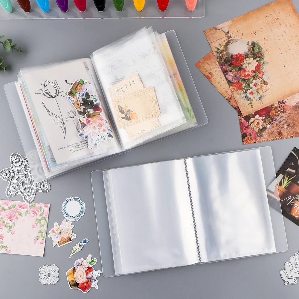 A6 Size Clear Sticker Photo Storage Album with 40 Pages Booklet Stamp Cutting Dies Storage Book Organizer Folder for DIY Storage