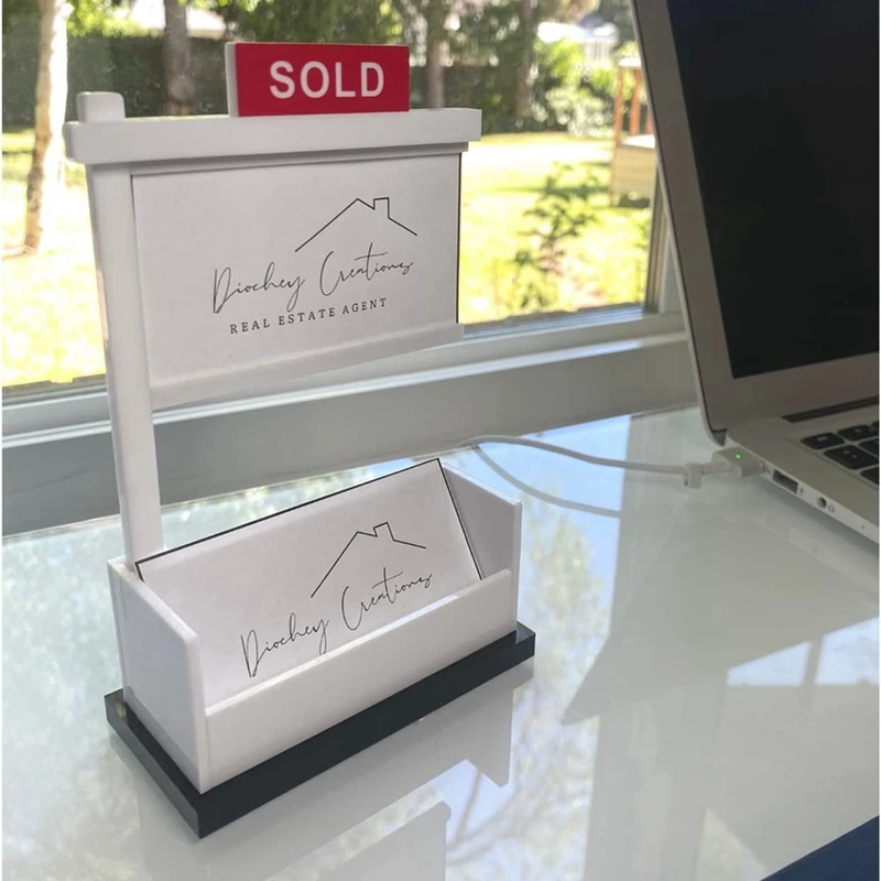 Real Estate Business Card Holder Display,Business Card Holder For Desk, Office Reception Tabletop Business Black&White,A