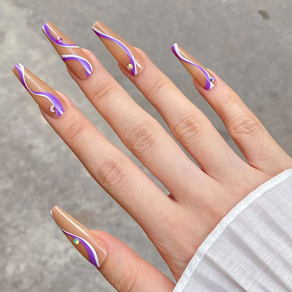 48 pçs caixão superior plano unhas falsas elegante cobertura completa dicas de unhas falsas para profissional diy decoração da arte do prego unhas falsas longas