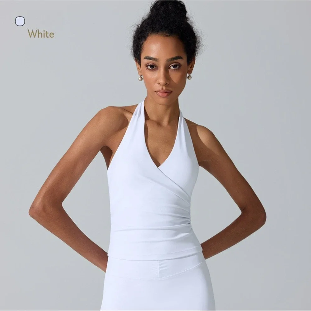 Women Cross Wrap V-Neck Sports Vest Built-in Shelf Bra Quick-Drying Yoga Top Fitness Workout Running Tank Top Sport Bra