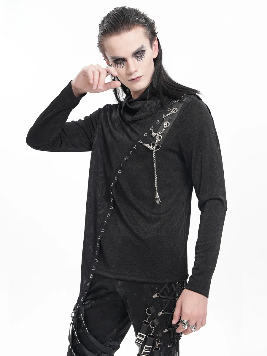 

Devil Fashion Gothic Style Long Sleeve T-Shirt Dark Black High Collar Autumn Winter Men's Casual Comfortable Breathable Tee