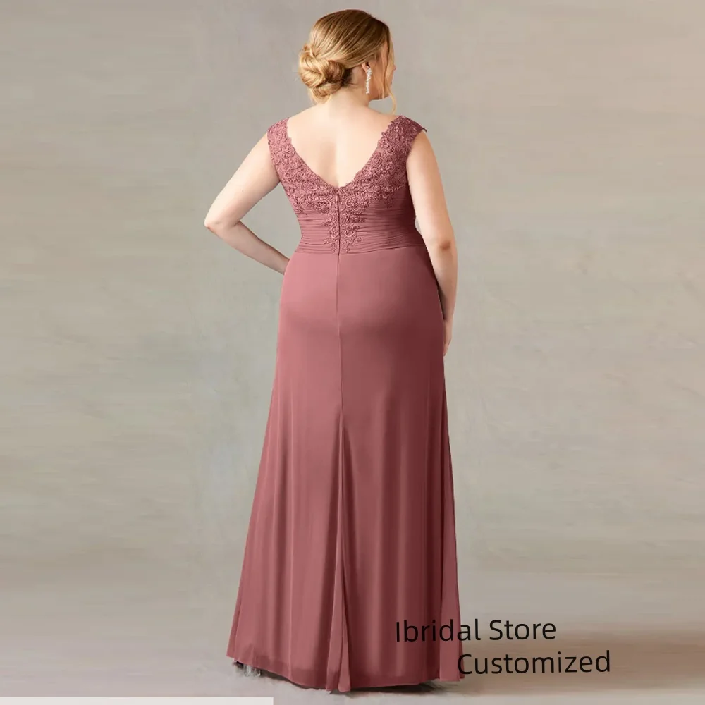 Customized Elegant Chiffon Mother of the Bride Dresses Shoulder Appliques Lace Formal Wedding Guest Dress Women for Party Long