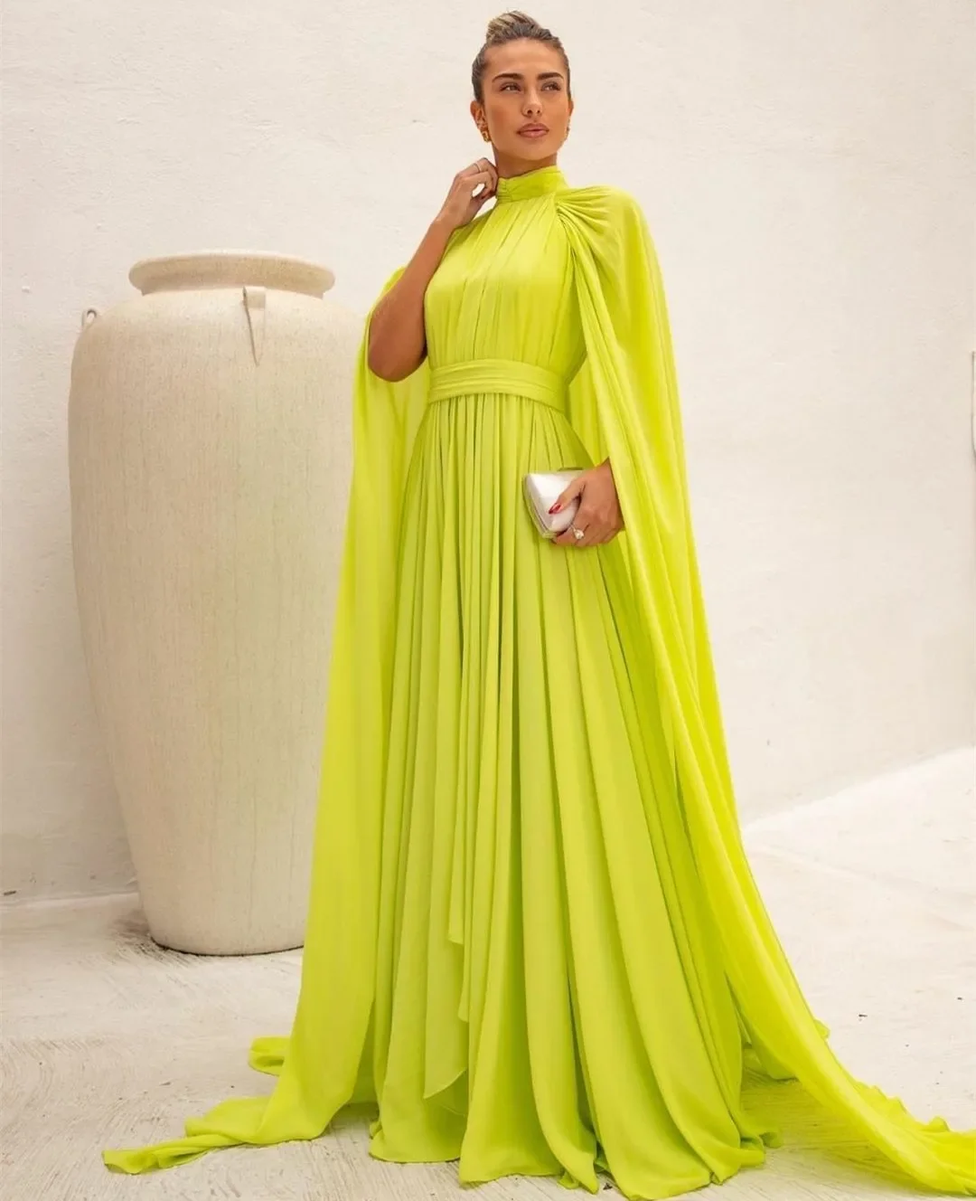 Saudi Arabia Evening Dresses Grass Green Sharon Happy Dress With Shawl Wedding Cocktail Prom Gown Woman\'s Abendkleider For Women