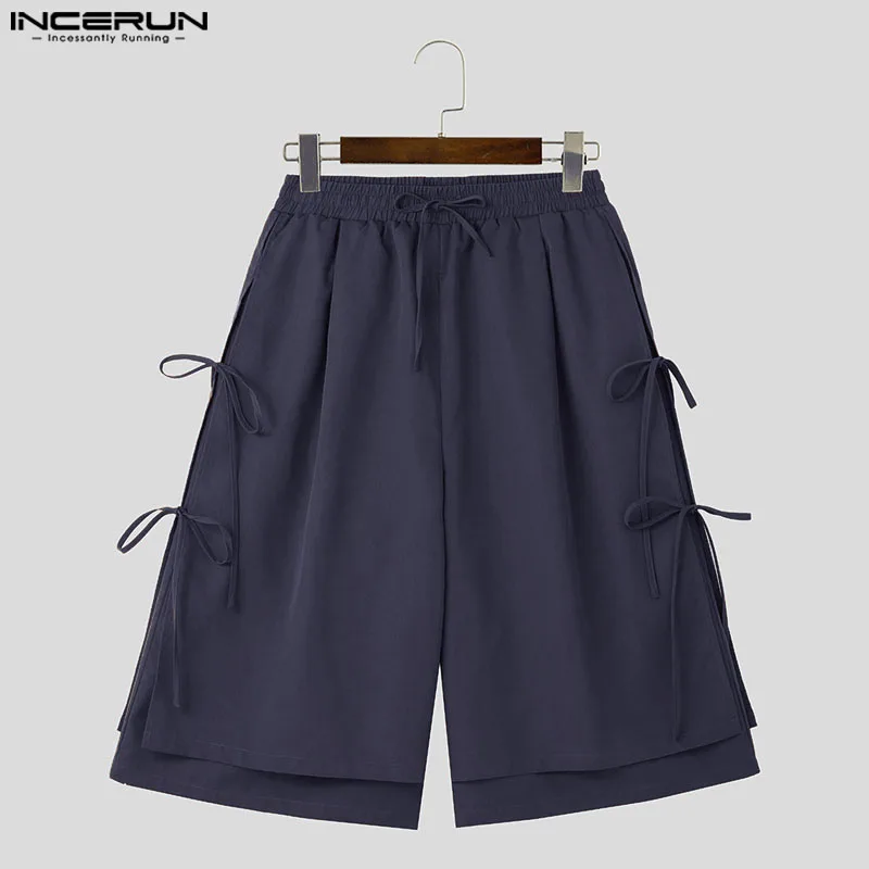 INCERUN-calças largas masculinas, monocromáticas, com renda para cima, cintura elástica, calças soltas, corredores casuais, streetwear, moda, 2024