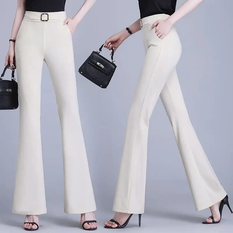 Office Lady Fashion Slim Flare Suit Pants Spring Autumn Korean Elastic High Waist Solid Women Clothing All-match Casual Trousers