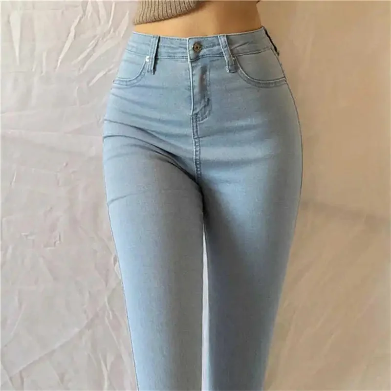 Skinny Damen Stretch Jeans Slim Fashion Koreanische Bleistifthose Herbst Vintage Schwarz Grau Blau Gewaschene Mom Jeans Leggings