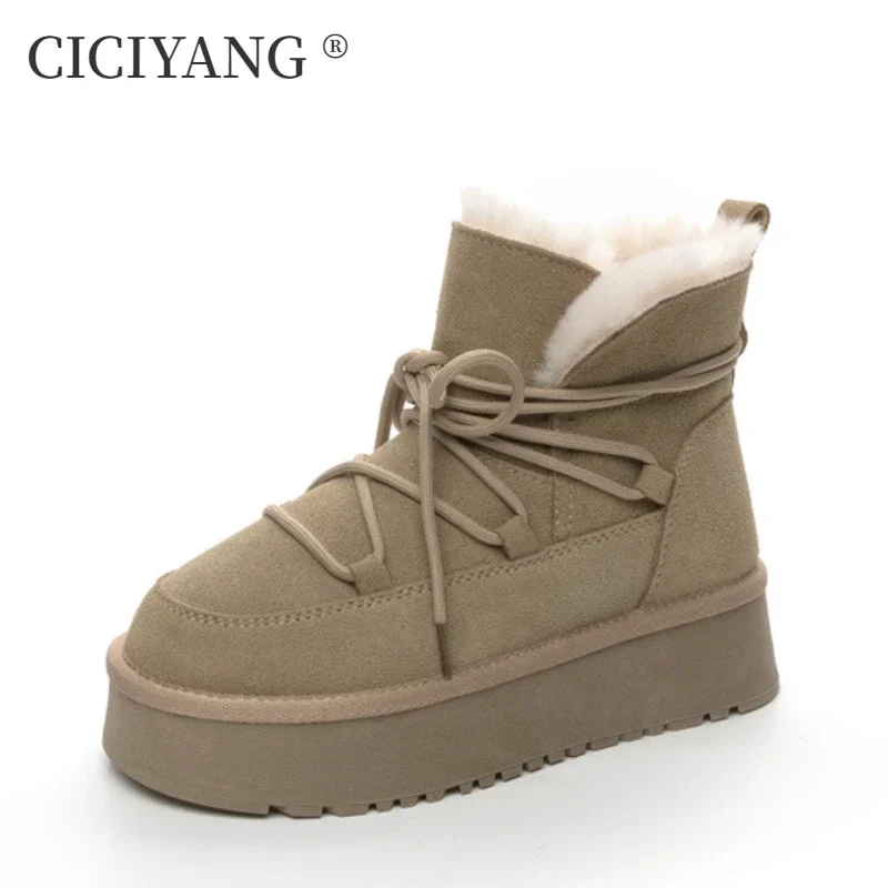 CICIYANG Snow Boots Women Cow Suede 2024 WinterFur Snow Ankle Boots Ladies Luxury Brand Chelsea Lady Round Head Chunky Platform