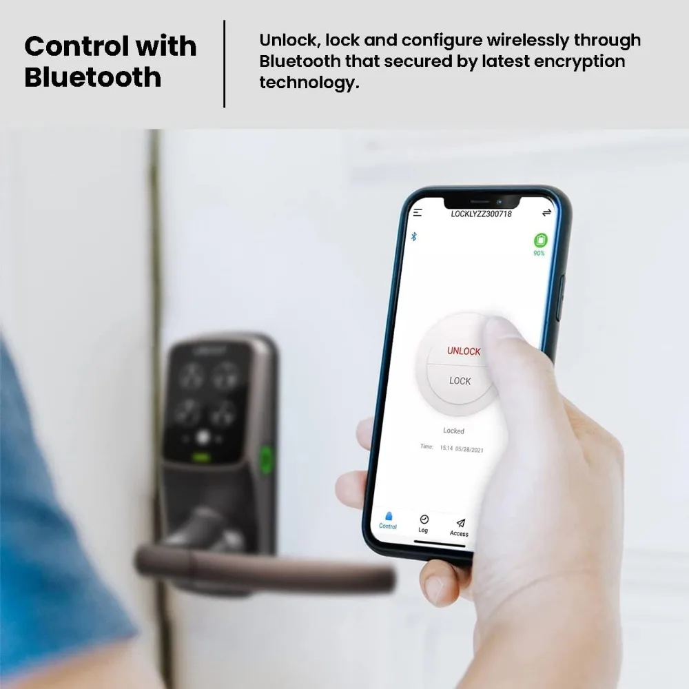 Secure Plus، قفل ذكي لبطاقة RFID، قفل باب دخول بدون مفتاح، PIN Genie ®   لوحة المفاتيح، مستشعر البيومترية لبصمة الإصبع ثلاثية الأبعاد، قفل تلقائي - Ven #5