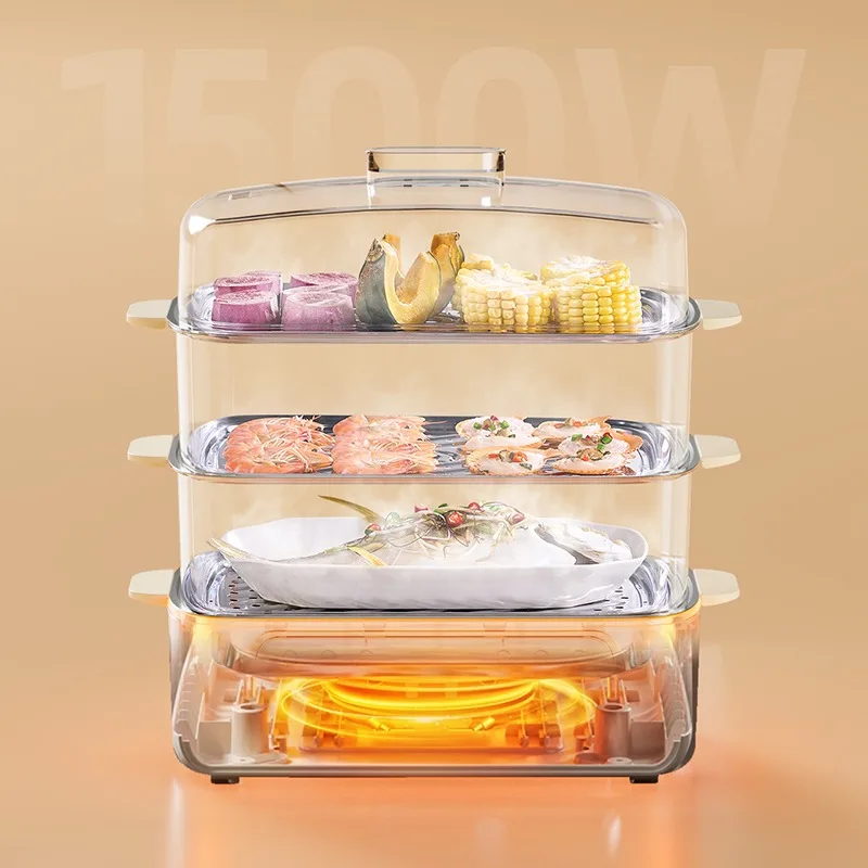 

Electric steamer household multi-functional three-layer large-capacity visual glass cooking integrated pot high-power electric
