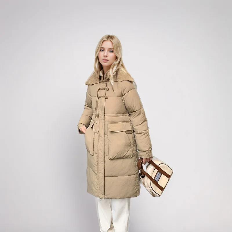 

2025 зимняя женская куртка на пуговицах с коровьим рогом, хлопковая куртка, женские утепленные парки с лацканами, пальто, женская верхняя одежда, женская одежда