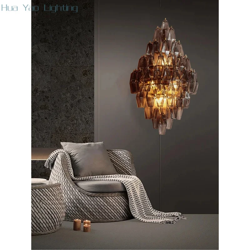 Modern Gray Glass Diamond Shape Large Wall Sconce Lamp Home Decor Classic Background Light Fixture Amber