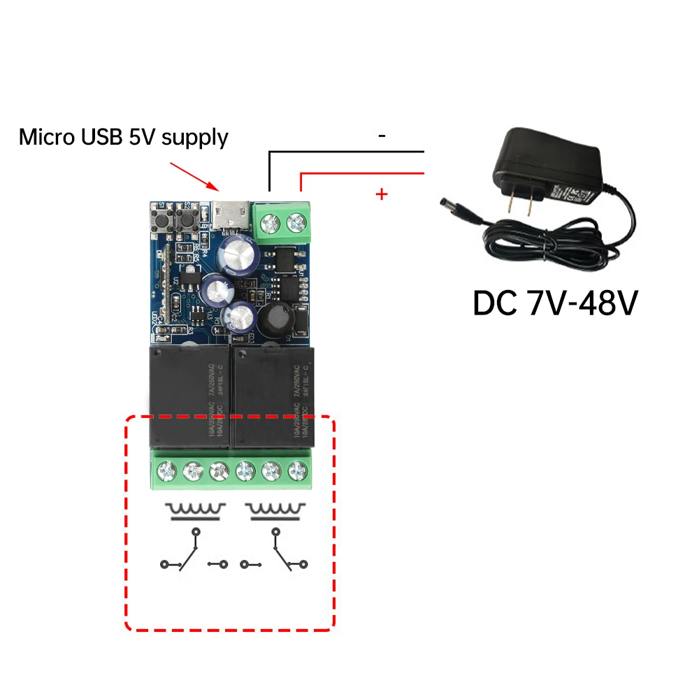 

EWeLink WIFI Smart Switch DC5V 2 Channel Relay Receiver 2.4GHz Remote Control On Off for Gate Door Micro USB