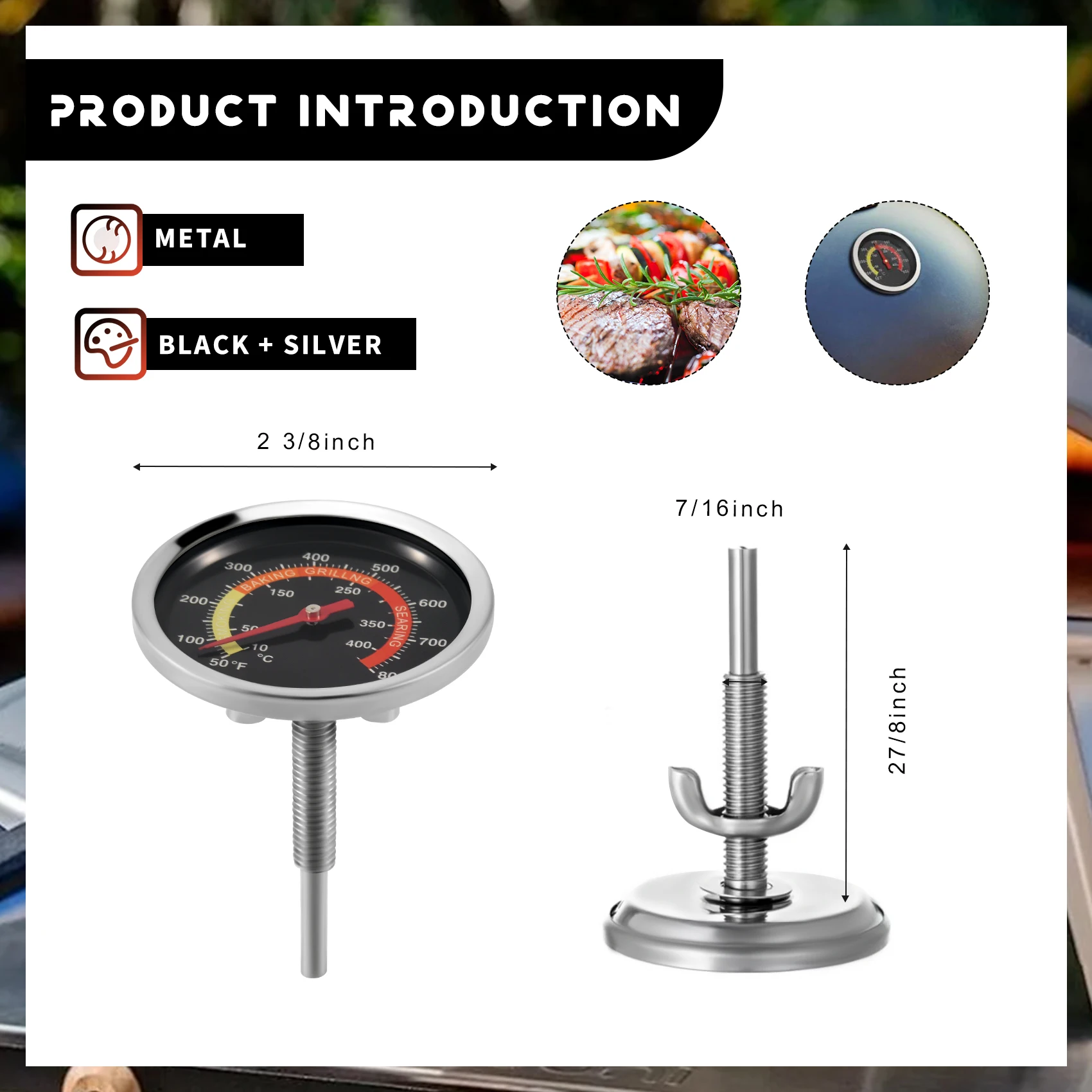 New Grill Thermometer Smoker Temperature Gauge Charcoal Grill Pit Smoker Thermometer Heat Indicator For Meat Cooking