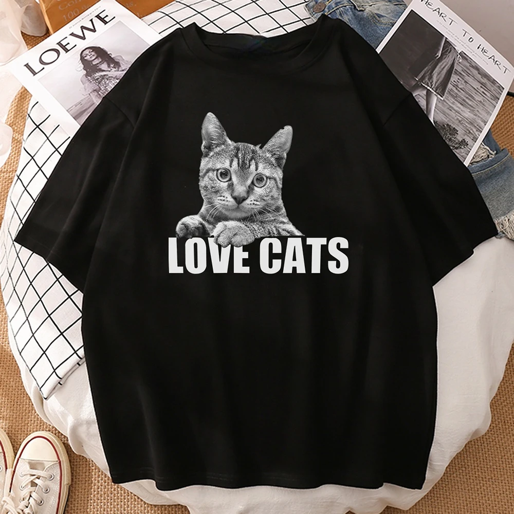 2023 Creativity Kawaii Cat Print Breathable T-shirt Women Men Sport O Neck Casual Short Sleeve Shirt New Summer Harajuku Tops