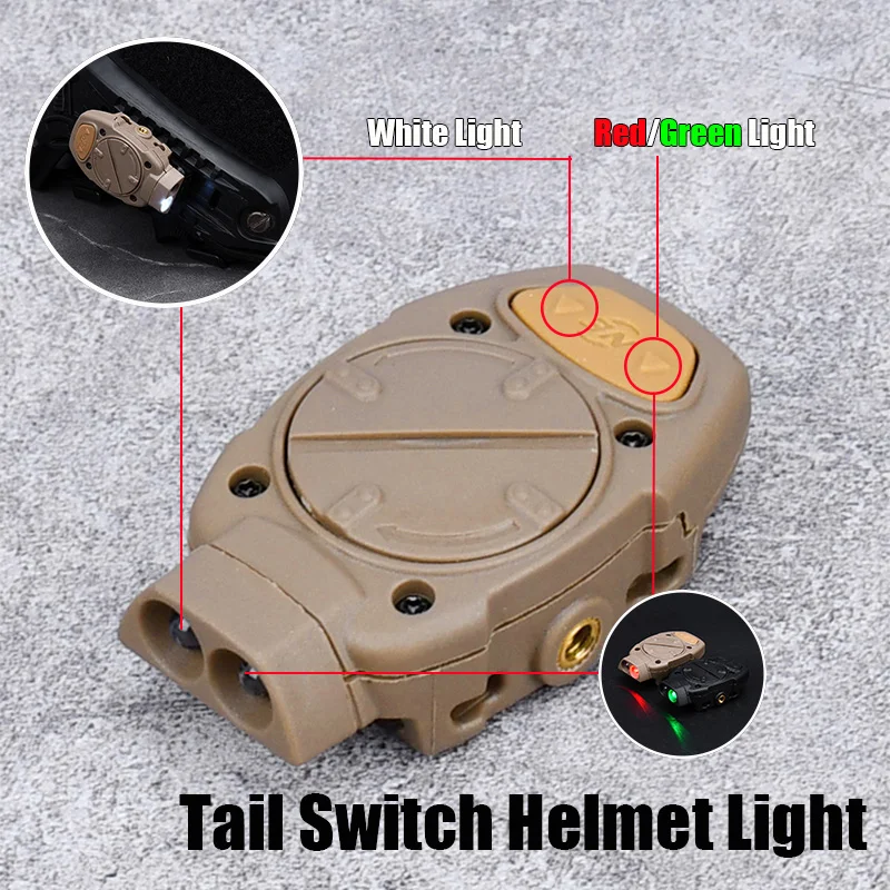 WADSN Mini Helmet Light Tactical Signal White Light+Red/Green/IR Light Military Helmet Optical Tool BK/Tan Tail Press Switch