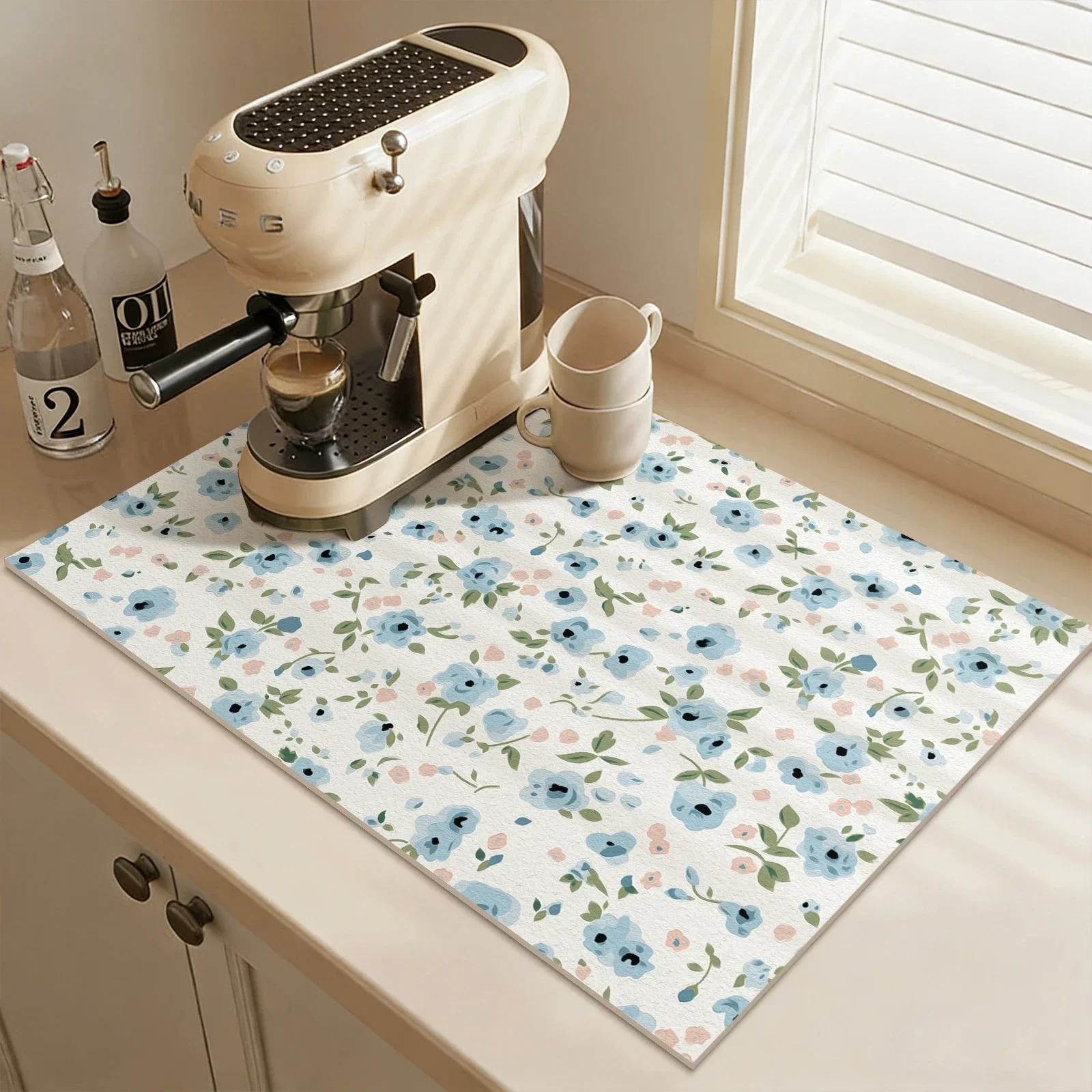 Floral Dish Drying Mat Coffee Mat Super Absorbent Dish Drying Pad Kitchen Mat Coffee Machine Pad