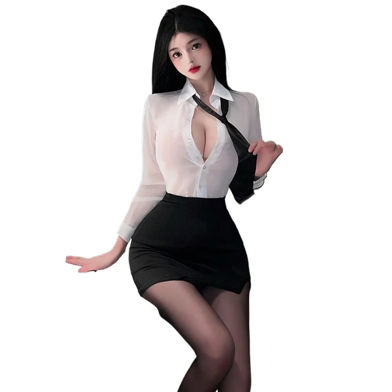 

Сексуальный костюм секретарши для косплея: белая рубашка, мини-юбка, комплект для ролевых игр, ночное белье, эротическое белье для бара, клуба, вечеринки, платье